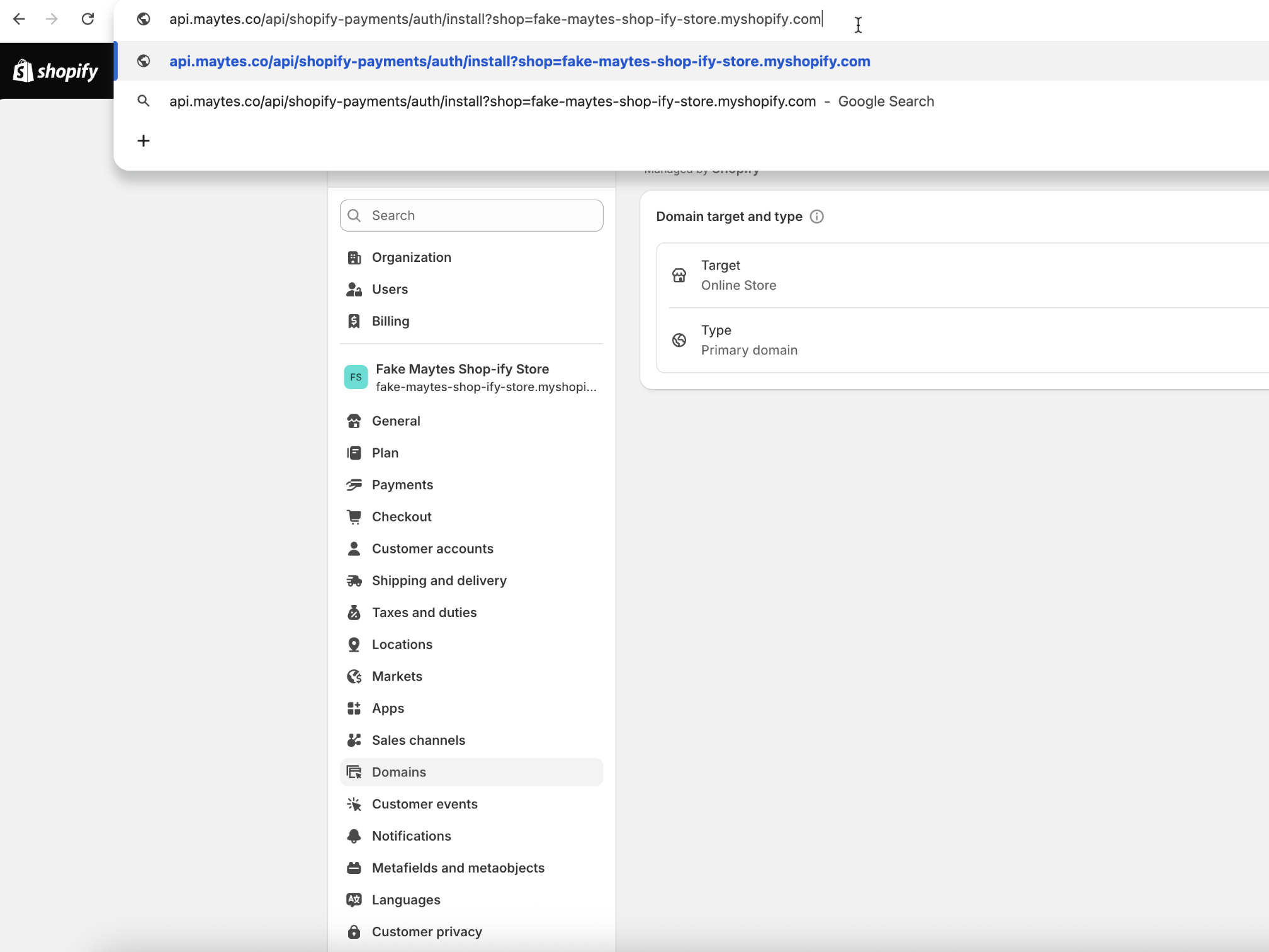 Pasting the Maytes install link into the browser address bar